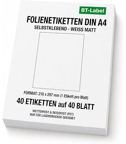Sattleford Etiketten: 5 Klebefolien wetterfest A4 für Laserdrucker weiß (wetterfeste Folie Laserdrucker Sattleford Etiketten: 5 Klebefolien wetterfest A4 für Laserdrucker weiß (wetterfeste Folie Laserdrucker