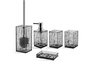 AKSIPO Acrylic Bathroom Accessories Set, 5 Piece Bathroom Vanity Accessory Set with Toothbrush Holder Tumbler Lotion Dispenser Soap Dish Toilet Brush Set, Elegant Bathroom Decor and Gift Set