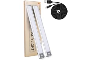 MOSAIC ALARM Ultra-Bright 70LED Motion Wardrobe Lights Large 2000mAh Rechargeable Battery Powered Long Lasting Closet Lighting. Cordless Sensor Lamp for Kitchen Under Cabinet, Counter. 6000k Cool White