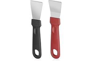 DSLSQD 2 Stück Edelstahl Reinigungs Schaber Gebogener Cleaning Scraper Mehrzweck-Küchenschaber mit Kunststoffgriff Grillspachtel,Küchenfett Reinigungsschaber für Kochen Reinigen-Gerade/Biege Spatel