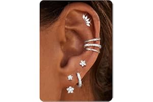 DOCHAIS Dochai 7 Coppi Orecchini In Argento 925 Per Donne，Orecchini Creoles Set Di Orecchini Con Ear Cuff Fake Piercing Helix Cartilagine Tragus Conch Piercings Orecchino Argento Oro