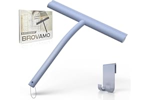 Brovamo Ściągacz prysznicowy z uchwytem, bez wiercenia, ściągaczka prysznicowa, bez smug, do szklanych drzwi, silikonowa, do łazienki, okien, luster, szyb samochodowych [niebieska]