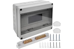 LUTHANDO Skrzynka bezpiecznikowa natynkowa, IP65, wodoszczelna skrzynka rozdzielcza z mosiężnymi zaciskami, skrzynka rozdzielcza, podtynkowa, 1 rząd, 12 modułów, do ogrodu lub na zewnątrz, do elektryki, willi