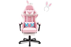 Soontrans Chaise Gaming Massante Ergonomique Fauteuil Gamer avec Serre-tête & Support Lombaire Massage & Appui-tête & Repose-Pied, Chaise Gamer pour Youtube Livestreaming PlayStation Xbox (Rose)