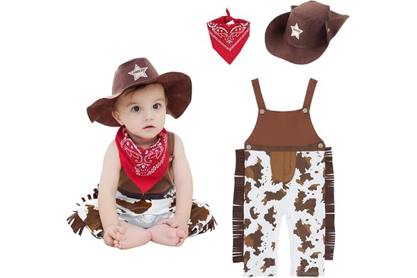 Vicloon Cowboy kostym, kläder, utklädnad med bandana, röd och hatt, cowboykostym barn, västerländska outfitset, barnkostym, present för pojkar eller flickor
