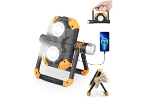 SOSOFRANK Omesiry Lampes de Travail Led, 1400LM, 360° Rotatives, Rechargeables, avec Base Magnétique, 10 Heures D'autonomie Imperméable, Idéales pour Le Camping, Les Urgences, La Pêche Et La Randonnée