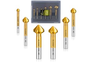 SANLEETEK Fraise à Chanfreiner HSS - Titane Plaqué Fraise à Noyer Foret à Fraiser Métal pour Acier Inoxydable Fer Aluminium Cuivre Bois 6 pièces (6,3/8,3/10,4/12,4/16,5/20,5mm), Tige Ronde