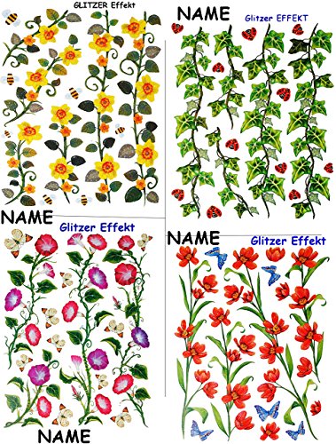 Set _ GLITZER Fensterbilder – “ Blumenranken & Tiere “ – statisch haftend – selbstklebend + wiederverwendbar / Fensterbild – z.B. für Fenster und Spiegel – Fensterdeko Fensterfolie Kinderzimmer Deko – Blume Blüten Frühling / Fensterdekoration – Sticker Fenstersticker Aufkleber - 3