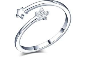 MicVivien Estrella CZ Pave Circonita Anillo abierto ajustable Plata de ley 925 para Mujeres Niñas