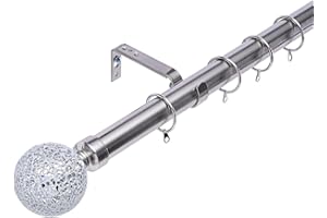 Kestral Crackle Glass Ball Finials 28 mm Extendable Curtain Poles Rods Voiles, Silver 120-210 cm