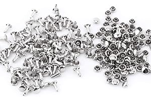 HEEPDD 100 Piezas de Doble Casquillo Remaches Conjunto, 6 x 8 mm de Metal Tubular Redondo de Cuero Remache de Bricolaje Accesorios de Leathercraft para Monedero de Tela Bolso de la Cartera(Plata)