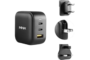 MINIX 66W Turbo 3-Port GaN Wall Charger 2 x USB-C Fast Charging Adapter, 1 x USB-A Quick Charge 3.0 for Smart Phone, Pad, laptop and MacBook Pro Air, iPad Pro.