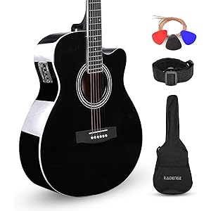 Kadence rosewood Guitar Frontier Series, Electric Acoustic Black Guitar With EQ, Die Cast Keys, Set Of Strings, Strap, Picks And Bag (Black EQ, Electric Acoustic)