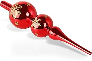ZZOUFI Christbaumspitze Rot, Weihnachtsbaumspitze Glas, 31cm Große Baumspitze Weihnachten, Glas Tannenbaum Spitze, Weihnachtsspitze Glänzend