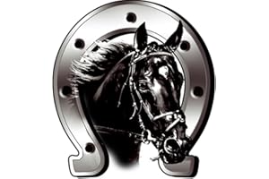 AVISA AUTOSTYLE Autocollant Horse + Horseshoe - 6x7cm, Noir, Argent