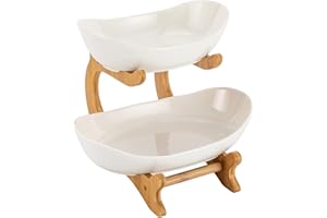 DDZcozy Cestino per frutta a 2 ripiani, in ceramica, 2 ripiani, organizzatore per frutta e verdura snack (bianco)