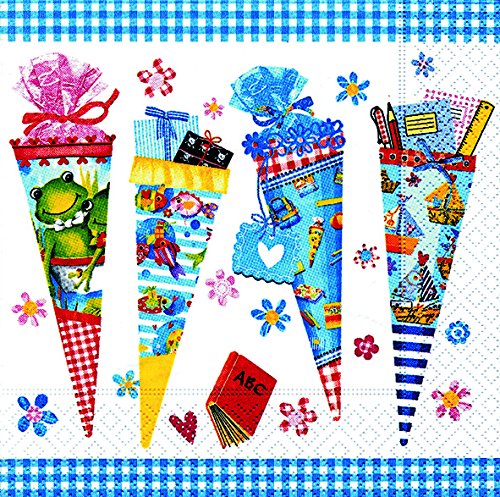 Preisvergleich Produktbild 20 Servietten School Cones - Zuckertüten / Schulanfang / Einschulung / Schultüten 33x33cm