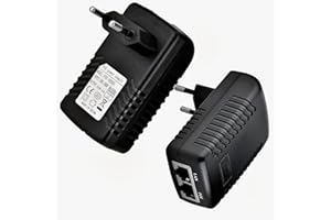 LELUKEE POE Injector 12V 1A POE Injector Adapter 12 W RJ45 dual Network Port PoE Injector Adapter Zasilanie Ethernet Adapter Wtyczka EU (12 V 1A)