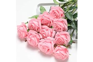 Veryhome 10 Pezzi Fiori Artificiali Rose di Seta Falso Bouquet da Sposa da Sposa per la casa Giardino Partito Decorazioni Floreali (Rosa, Rose in Fiore)