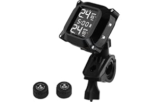 Tyre Pressure Monitor, Kikuo Tpms Tyre Pressure Monitoring System Car Safety Monitor with LCD Display & 2 External Sensors, Motorcycle Wireless Adjustable Angle Tire Pressure Monitor Sensor-Waterproof