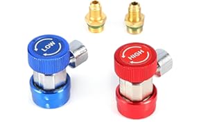 VIFERR Adaptateur AC R134A, 2 Pièces Adaptateurs de Coupleurs Rapides Haute/Basse Pression Kit de Conversion de Climatisation de Voiture 1/4 "