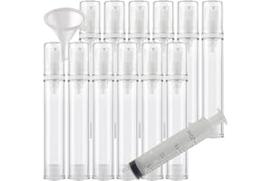 TIANZD 20 Stück Leerer Klein 15ml Transparent Airless Pumpspender Cremespender Lotionspender mit Weiß Gelspender für Kosmetika Lotion Cream Gel Nachfüllbare, 1x Spritze, 1xTrichter