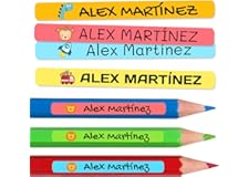 100 Etiquetas Adhesivas Personalizadas para lápices, bolis y rotuladores. Pegatinas escolares con nombre para marcar objetos, resistentes al agua para colegio y guardería, 4,6 x 0,6 cm