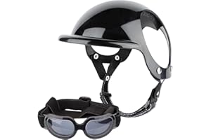 GOBIWM Kask i gogle dla psa zestaw kask i gogle dla psów, okulary przeciwsłoneczne dla psów regulowane czapki dla psów osłona głowy dla małych, średnich i dużych psów S//L (kod S kask sportowy +02 czarny)