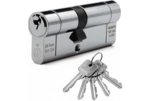 SHIELD HARDWARE Euro Cylinder Door Lock Chrome - BSI TS007 Sold Secure Gold Anti-Snap - Includes 5 Keys 40/50