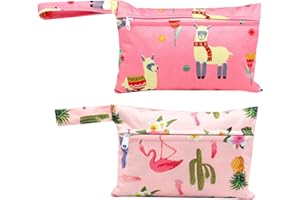 GHEART Windeltasche, 2 Stück kleine Windeltasche, Kindertasche für Reisen, Neugeborene, Dry Bag, waschbar, wiederverwendbar, wasserdichter Reißverschluss, Organizer (Rosa Alpaka-Modell + Strauß-Modell)