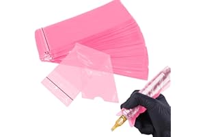 TEUENA 200PCS Disposable Tattoo Pen Bags Large Tattoo Pen Sleeves 18 x 6,5 cm Plastic Tattoo Machine Covers for Cartridge Machine Accessories Supplies for Artists (Pink)