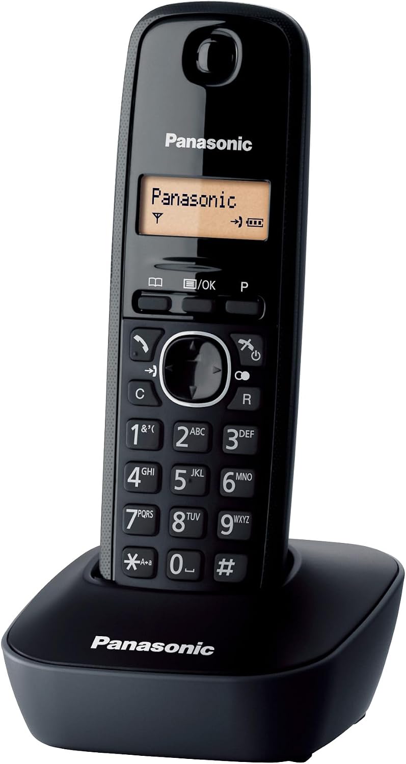 Panasonic KX-TG1611SPH - Teléfono Fijo Inalámbrico DECT, LCD, Identificador de Llamadas, Agenda de 50 Números, Tecla de Navegación, Alarma, Reloj, color Negro