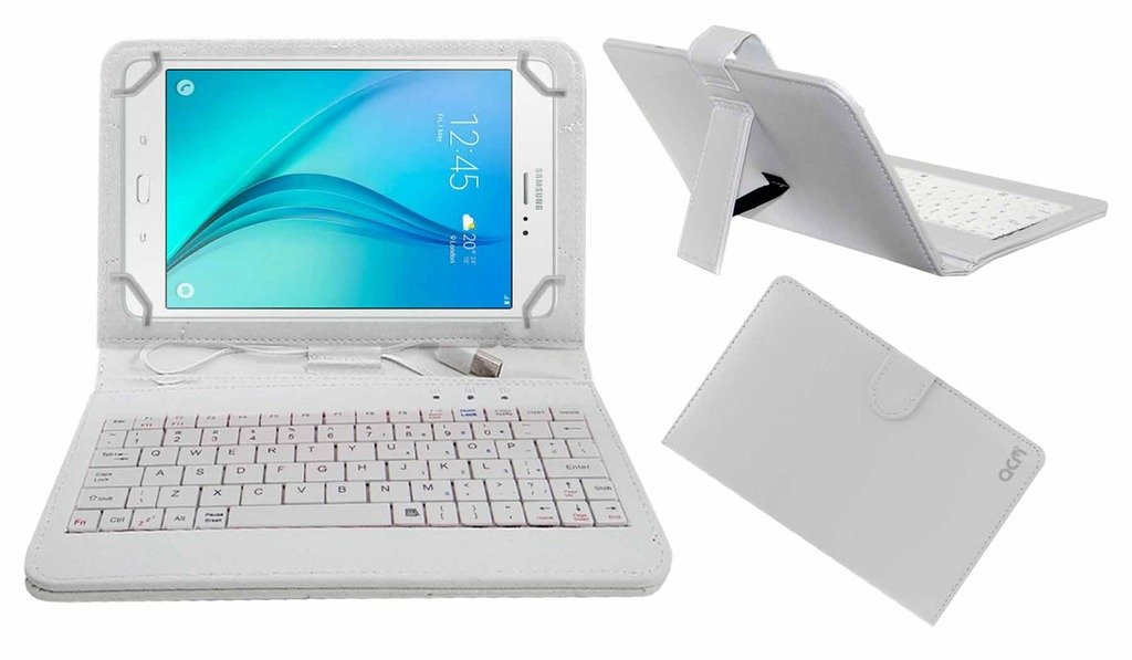 Acm USB Keyboard Case Compatible with Samsung Galaxy Tab A 7" Tablet Cover Stand Study Gaming Direct Plug & Play - White