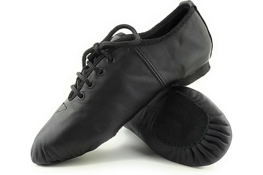 Jazz Shoes Real Leather Split Sole Black Jazz Shoes for Girls and Women