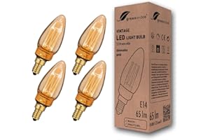 greenandco 4X Dimmable Vintage Design LED Bulb for Mood Lighting | E14 C35 | Amber | 2.3W 65lm | 1800K Extra Warm White | 320° | 230V | Flicker-Free | Edison Bulb
