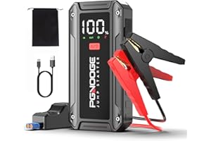 PGNOOGE 26800 mAh 6000 A Bosster de Batterie Voiture (Jusqu'à All d'essence / 10 L de Diesel), 12 V Start Booster Batterie vehicule avec Bouton de Démarrage Forcé et Sortie USB, Grand écran LCD