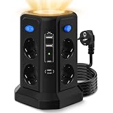 Tower Power Strips with Night Light and Quick Charge PD 20W, Vertical Power Strip 4000W 16A with 3M Cable, Overvoltage Protec
