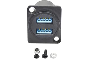 Riertostng Dual USB 3.0 Panel Mount Connector Adapter, D-Type USB Female to Female Through Socket with Install Screw, High Speed 5Gbps Data Transfer, 5V/2A Power (Black)