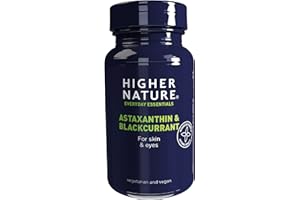 Higher Nature - Astaxanthin & Blackcurrant - Helps Skin Ageing & Wrinkles - Concentrated Blackcurrant Fruit Extract - Vegetarian & Vegan - 90 Capsules