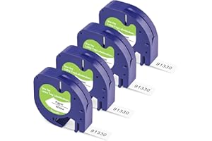‎BOYEEZON BOYEEZON 4-Pack Kompatibel für Dymo LetraTag White Paper 12mm x 4m 91220 Refill Etikettenband Schwarz auf Weiß Ersatz für Dymo Etikettenband Letratag LT-100H (Plus) XR XM