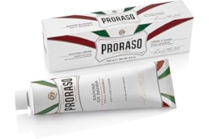 ‎PRORASO Proraso Shaving Cream Tube Sensitive, 150 ml, beruhigende und cremige Rasierseife für Herren, mit Hafer und Grüntee-Extrakten, Made in Italy, Weiß