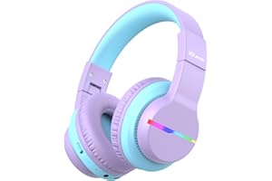iClever Bluetooth Kids Headphones, BTH12 Colorful LED Lights Kids Wireless Headphones Over Ear with 74/85/94dB Volume Limited, 55H Playtime, Bluetooth 5.2, Built-in Mic for School/Tablet/PC