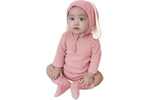 AGQT Costume da bambino da bebèconiglietta per bebè 3 pezzi 3D Coniglio Orecchio Pagliaccetto Taglia 0-24 Mesi