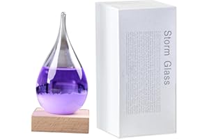 JOALPYSM Purple Storm Glass Weather Forecaster, Small Teardrop Shape Weather Forecast Bottle with Wooden Base, Storm Glass Weather Station, Father's Day Gifts, High-Grade Home and Office Decoration (purple)