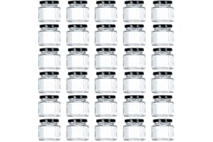 Tebery - Lot de 30 mini bocaux hexagonaux en verre avec couvercles et étiquettes revêtus de plastisol noir (44,3 ml)