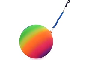 KandyToys 10" Neon Rainbow Ball with Keychain Boule Arc-en-Ciel Fluo de 25,4 cm avec Porte-clés Unisexe-Adolescents, Multicolore, Taille Unique