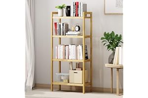 Dripex Bamboo Storage Shelf, Adjustable 4 Tier Bathroom Kitchen Shelving Unit Free Standing, Utility Organizer Bookshelf Flower Stand Display Rack 52 x 26 x 115 cm