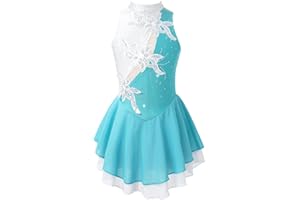 CHICTRY Body da Ballerina Danza Classica Bambina senza Maniche Abito da Pattinaggio Artistico Halter Leotards con Paillettes Body da Ginnastica Ritmica 5-16 Anni