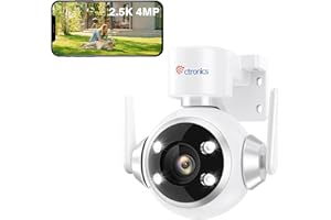 ctronics 2.5K 4MP Telecamera Wi-Fi Esterno 2,4Ghz/5Ghz, PTZ Videocamera Sorveglianza Esterno Wifi con 355°Pan /90°Tilt, Visione Notturna a Colori 30m, Rilevamento Umano e Auto Tracking IP66 (Bianco)