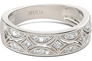 Jeulia 925 Sterling Silber Ringe Milgrain Rundschliff Damen Band Jubiläum Versprechen Ringe mit Schmuckschatulle für Sie Frauen Mädchen